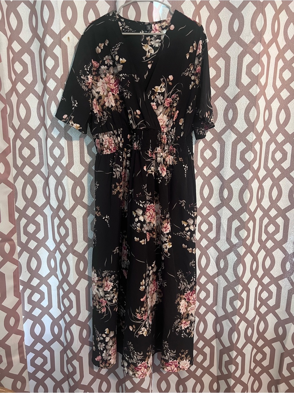 SHEIN Black Floral Dress with Pink and Cream Blossoms | fits like 2XL